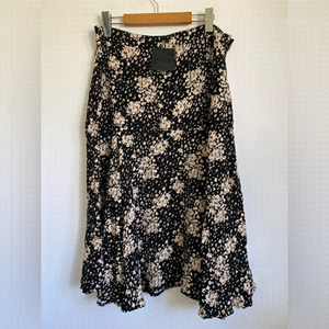 NWT Dress Forum Long Midi Flowy Skirt • Black Beige Floral Print • L Large